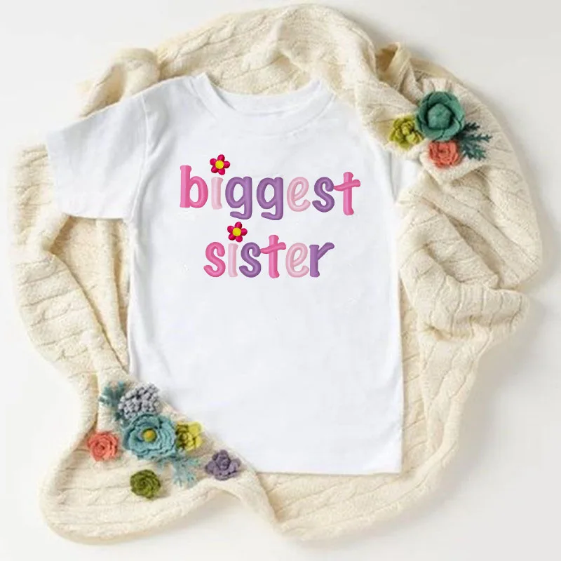 Футболка детская с коротким рукавом модный летний топ надписью Big Sister/Little Sister