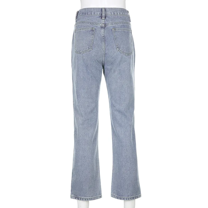 

OneLineFox High Waisted Jeans Straight Loose Trousers Sexy Pure Color Belt Design Denim Casual Women Fashion Harajuku Y2k Pants