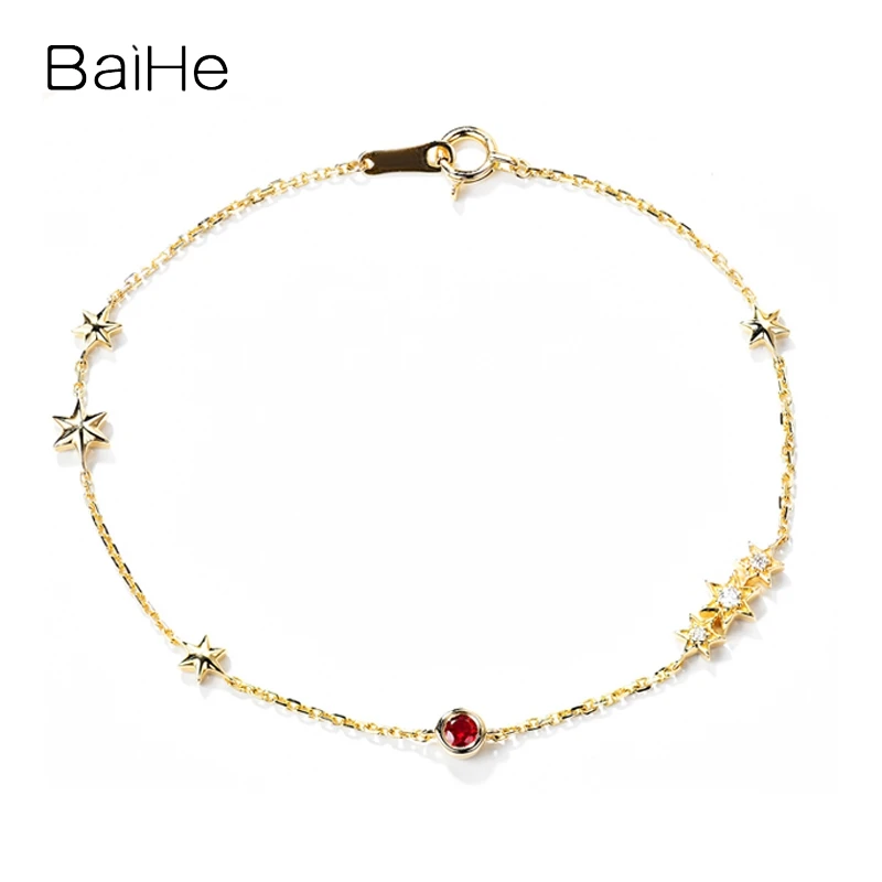 

BAIHE Solid 18K Yellow Gold Natural Ruby Natural Diamond Star Bracelet Women Wedding Trendy Fine Jewelry سوار روبي pulsera rubí