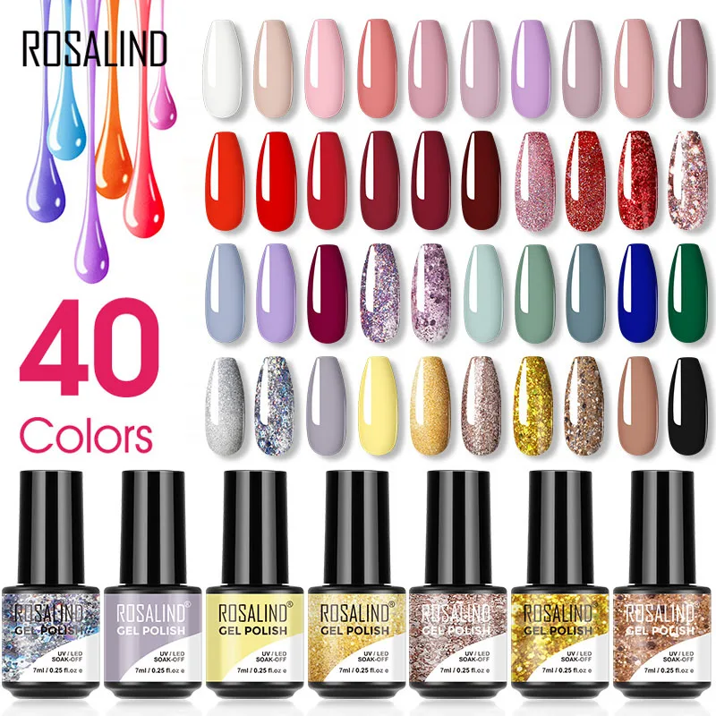 

ROSALIND Nail Gel Varnishes Polish Glitter Color Hybrid 7ML All For Manicure Semi Permanent Soak Off Gel Lacquer Nail Art Design
