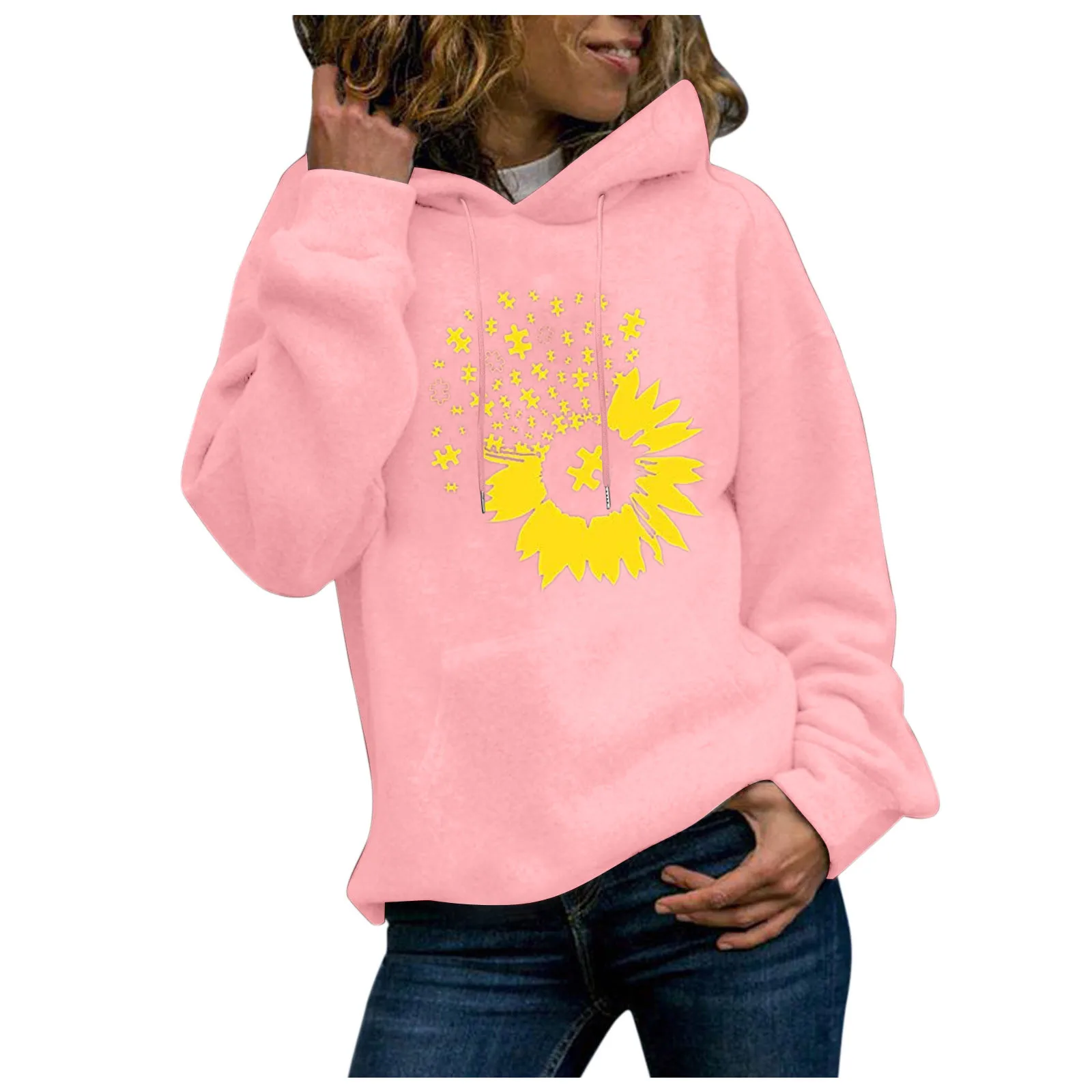 59# Women Hoodies Sweatshirt Casual Long Sleeve Flower Print Ladies Sweatshirts Tops Oversized Hoodies Sweatshirt Streetwear