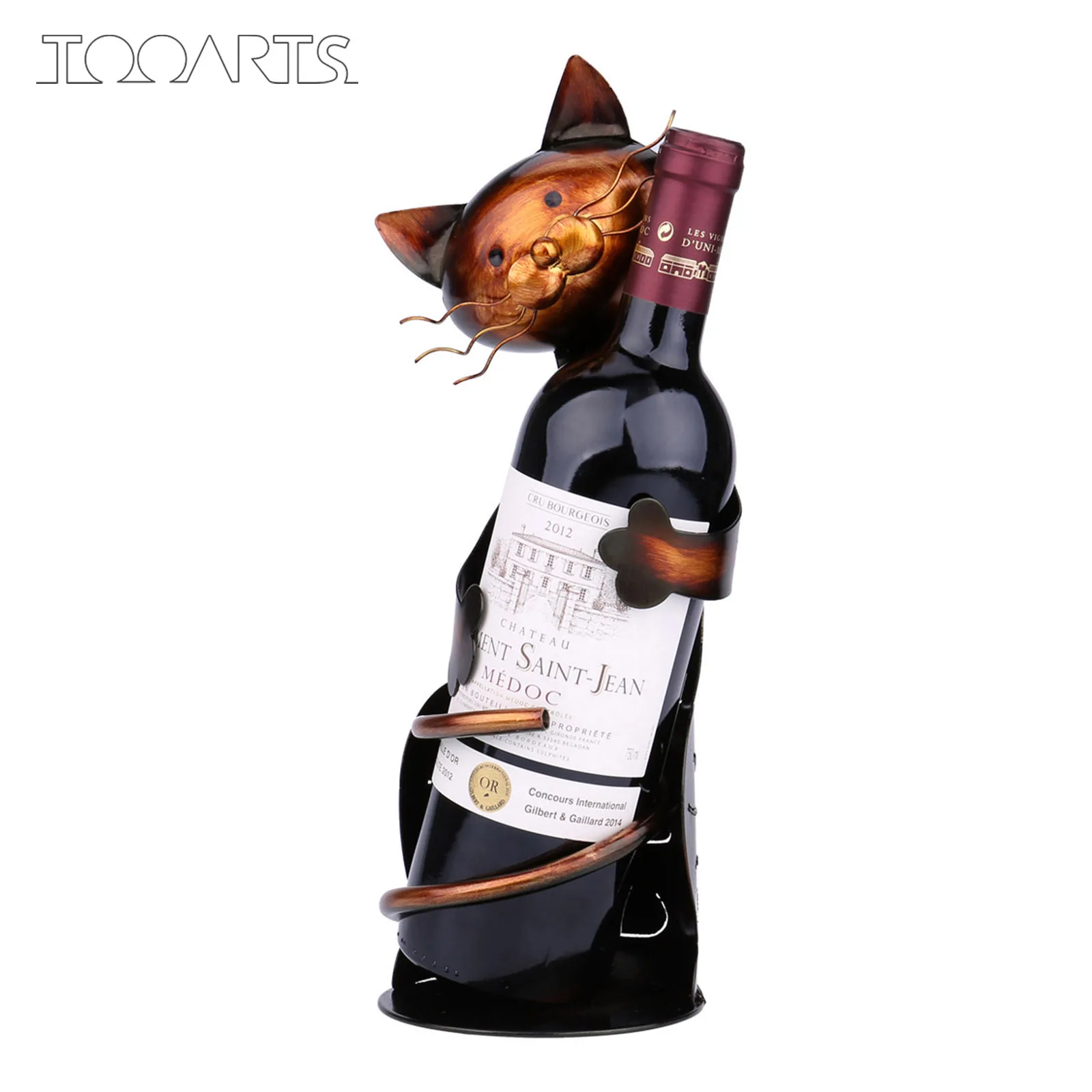

TOOARTS Cat shaped wine holder Wine shelf Metal sculpture Practical sculpture Home decoration Interior decoration Crafts