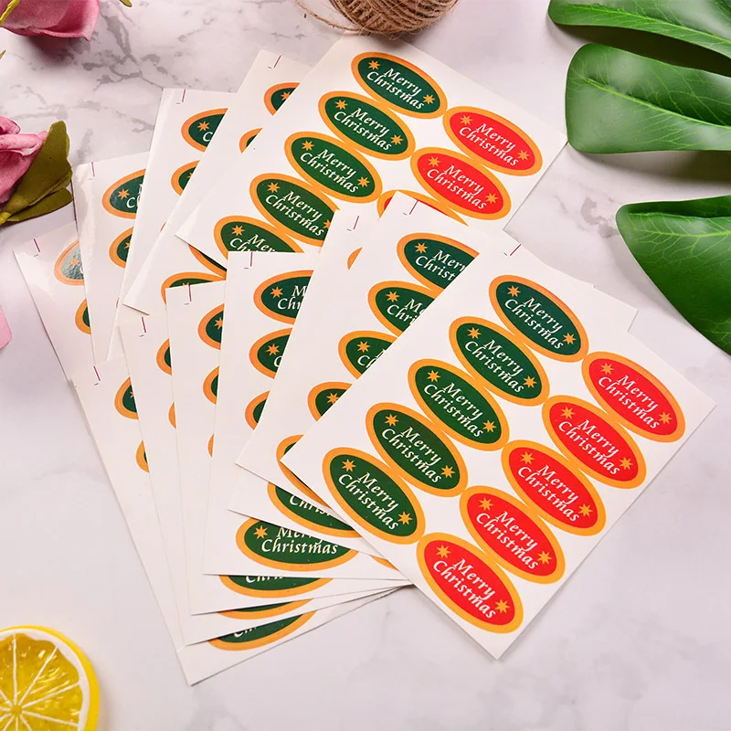 

500pcs Vintage Red Green Merry Christmas Packaging Sealing Stickers Gift Decoration Stickers Packaging Bag Paper Seal Label