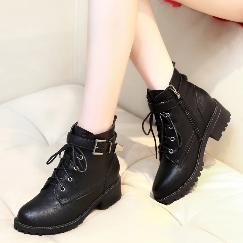

Korean style women shoes genuine leather boots black femmes bottes ladies ankle boot autumn winter botas de mujer young botines