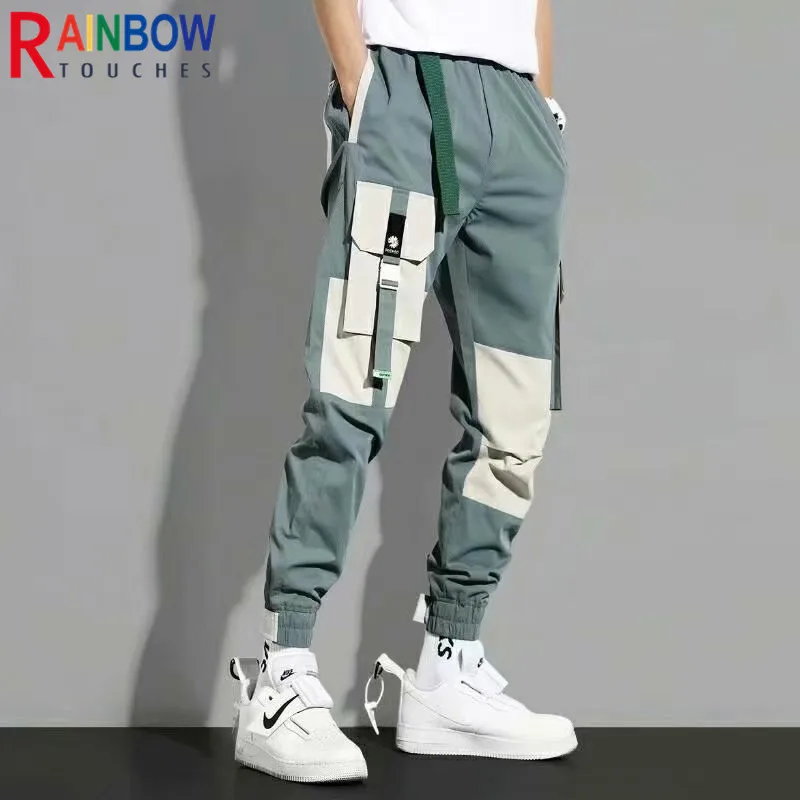 Cargo Pants Men Tooling Tie Feet Trousers Mens Hip-Pop Pockets Overalls Fashion Casual Joker Cotton Rainbowtouches | Мужская одежда