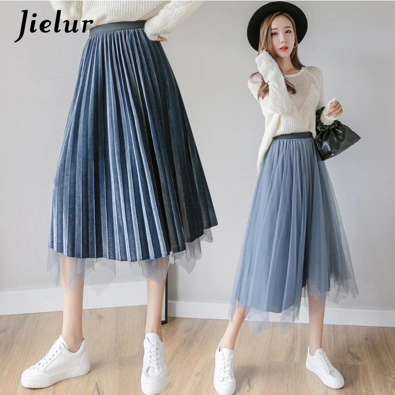 Jielur корейские женские Юбки Модная элегантная женская плиссированная юбка