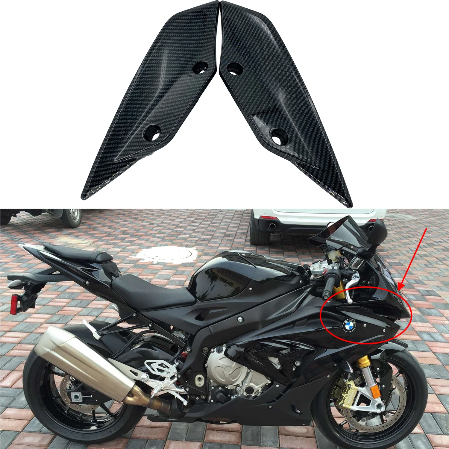 

Front Carbon Fiber Fender Spoiler Winglets Side Wing Panel Cover Case Fairing For BMW S1000RR HP4 2009-2014