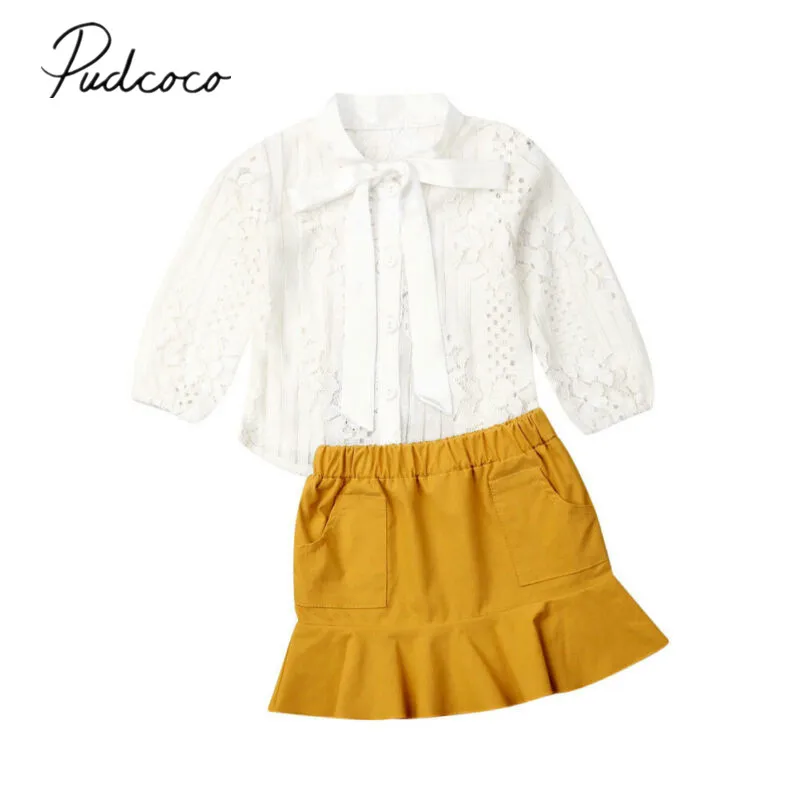 2019 весенне осенняя одежда для малышей маленьких девочек кружевной топ с бантом и