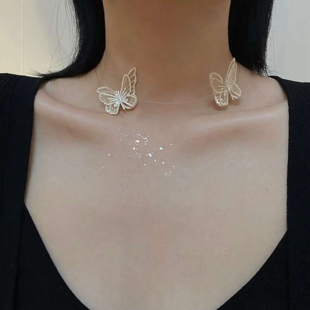 Шикарный корейский чокер ожерелье цепочка с бабочкой Милая Вышивка элегантный