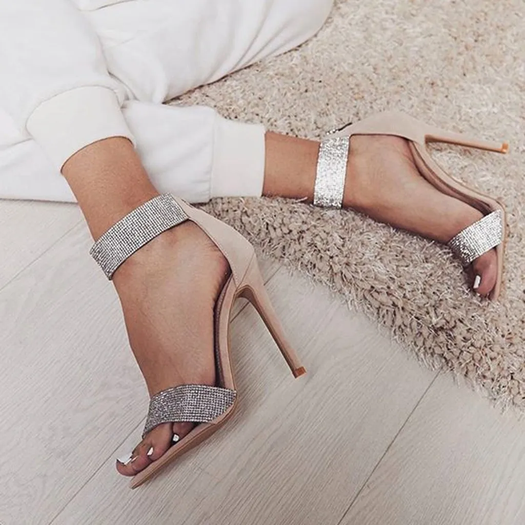

Women Sexy Pointed toe High heels Shiny Rhinestone Shoes Female Fashion Sandals Paillette of the Thin shoes Ladies Pumps