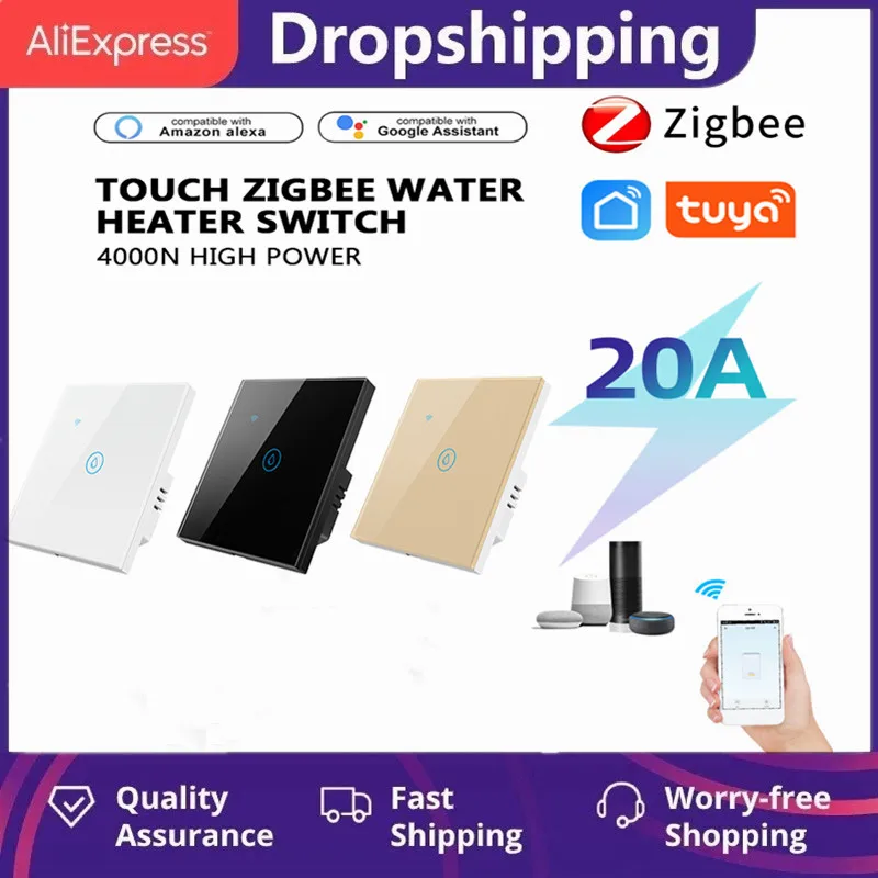 

Zigbee Tuya Smart Water Heater Switch 20A Smart Touch Wall Switch Timing Remote Control Works With Google Home And Alexa EU US