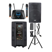 4000w powered 15 pa dj stage speaker active audio speaker tripod stand 2 channel uhf wireless handheld mic shd15sss018smu0217