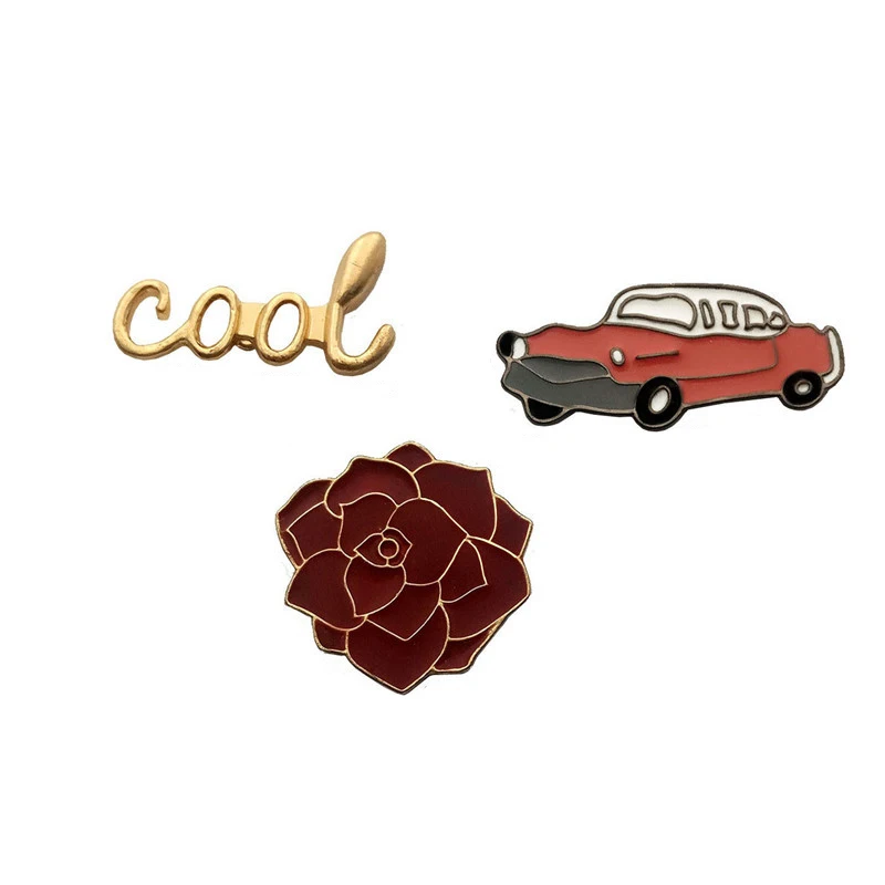 

Fashion Enamel Pins Cool Car Rose Flower Brooch брошь Shirt Bag Lapel Badge Wholesale Handsome Brooch Jewelry Gift