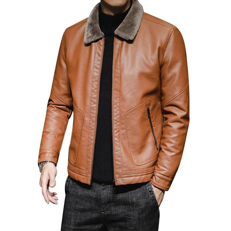 

men Young lamb flocking leather winter men coats middle-aged male leather jacket with thick jacket fur coat