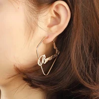 custom name circular earrings initial irregular earrings gold stainless steel customized for women jewelry anniversary gift