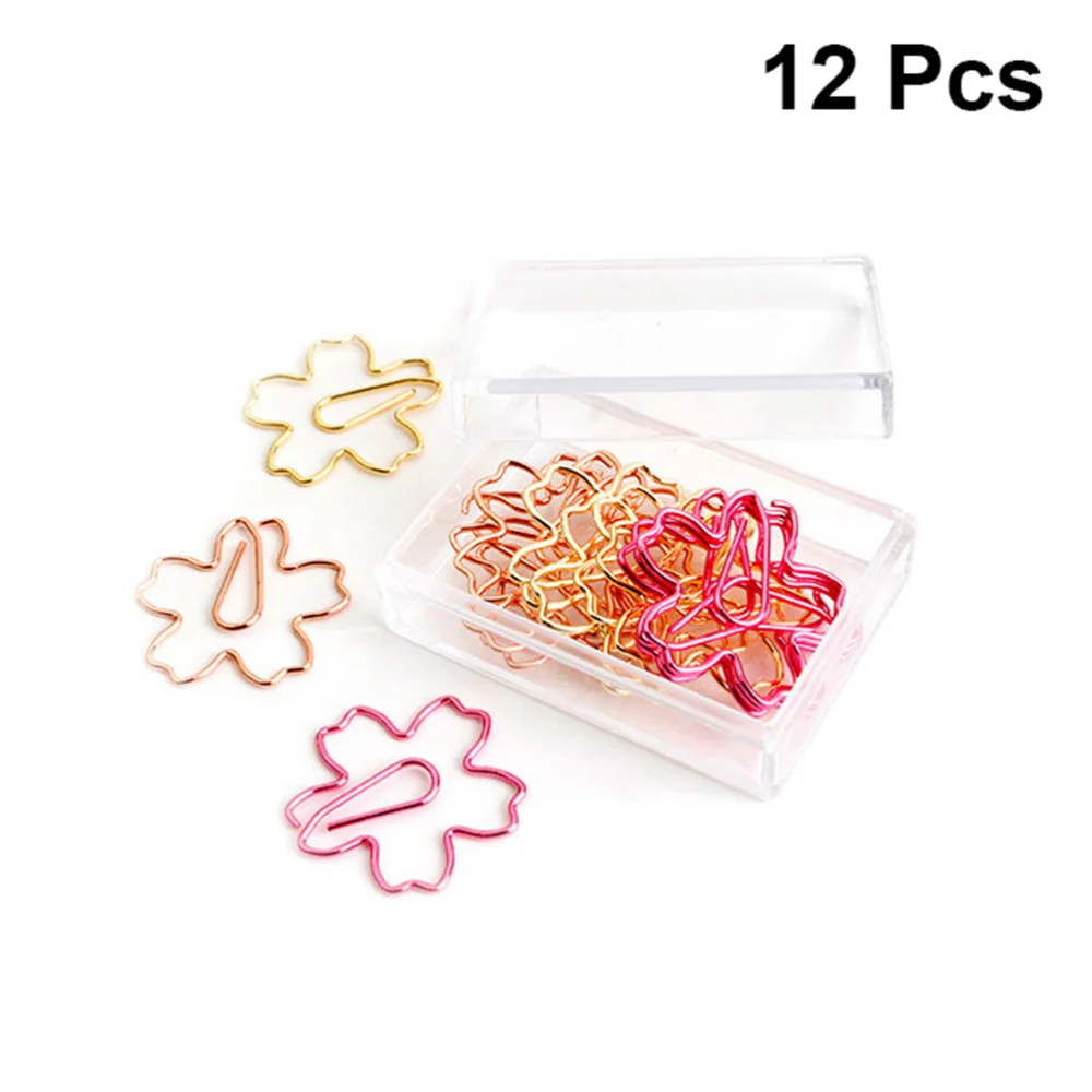 

12PCS Per Set Sakura Shape Paper Clip Creative Colorful Paper Clip Set Mixed Color