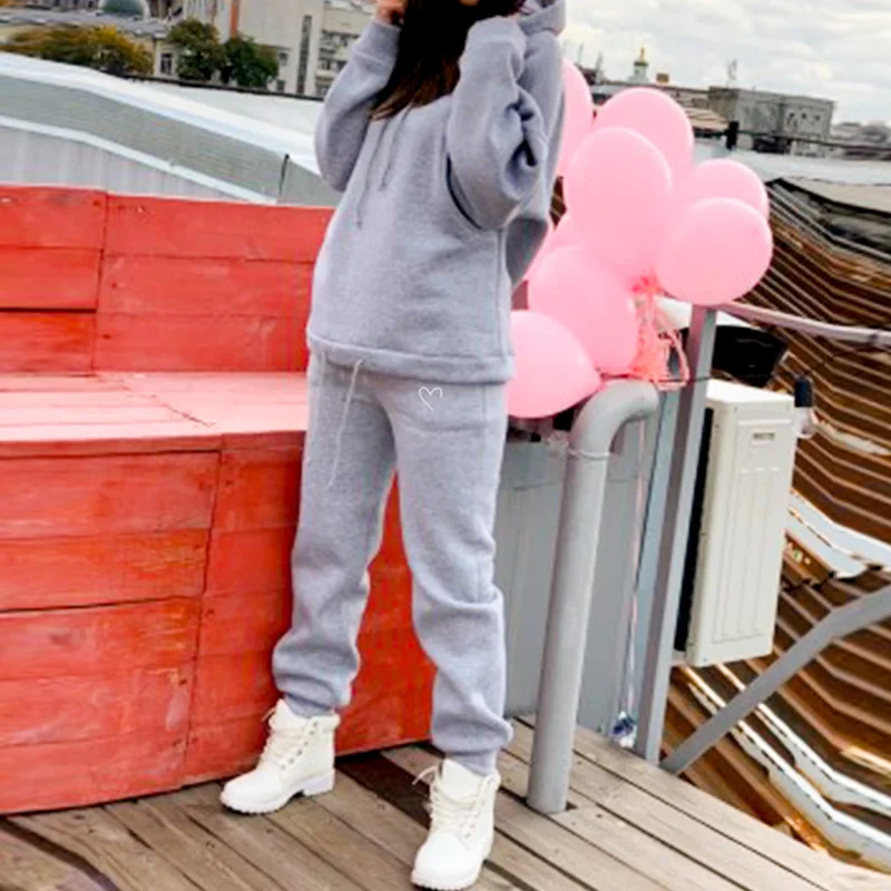 

Heart Print Sport Spring Tracksuit Women's Suit Long Sleeve Drawstring Female Hoodies Suits Casual Oversize Tracksuits Pants Set