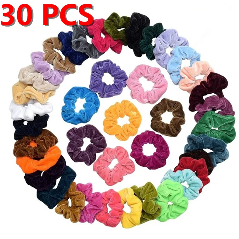 30 Pcs scrunchies 10/20/30 предметов суперэластичных вельветовых Scrunchies пакет резинки для волос атласная резинка резинки для конского хвоста держатель Для женщин аксессуары для волос - Цвет: 30 Pcs scrunchies