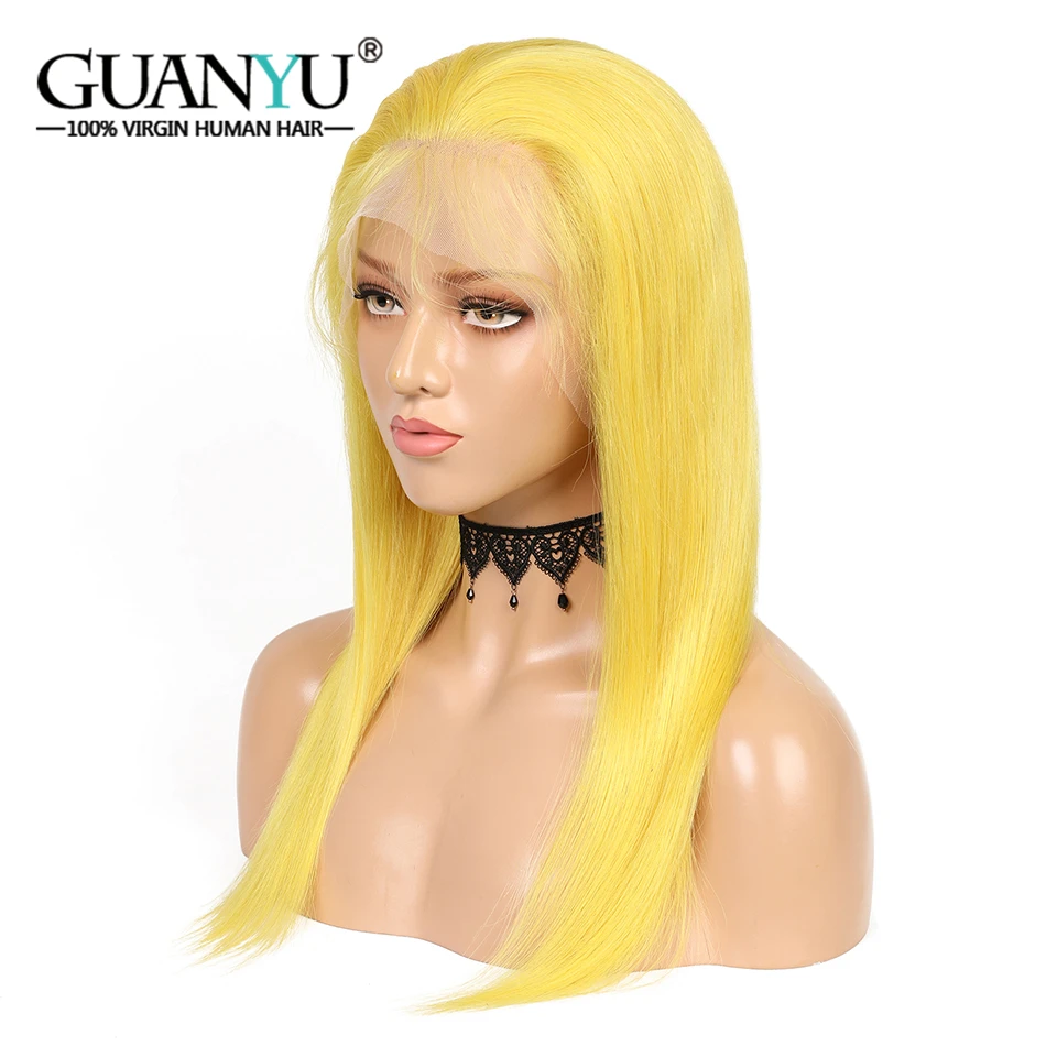 Желтый человеческие волосы Синтетические на кружеве парик с детскими волосами