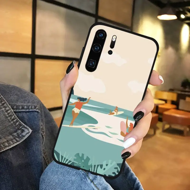 

surfing art surf Girl cartoon Phone Case For Huawei honor Mate P 9 10 20 30 40 Pro 10i 7 8 a x Lite nova 5t