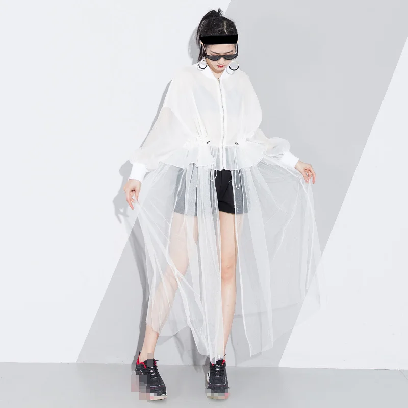 Женский Длинный сетчатый тренчкот Лоскутная ветровка на молнии с завышенной