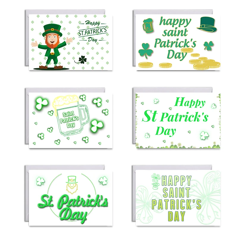 

6Sets/Pack Assorted St. Patrick's Day Greeting Cards With Envelopes And Stickers Folding Cards Blank Inside Greeting Cards