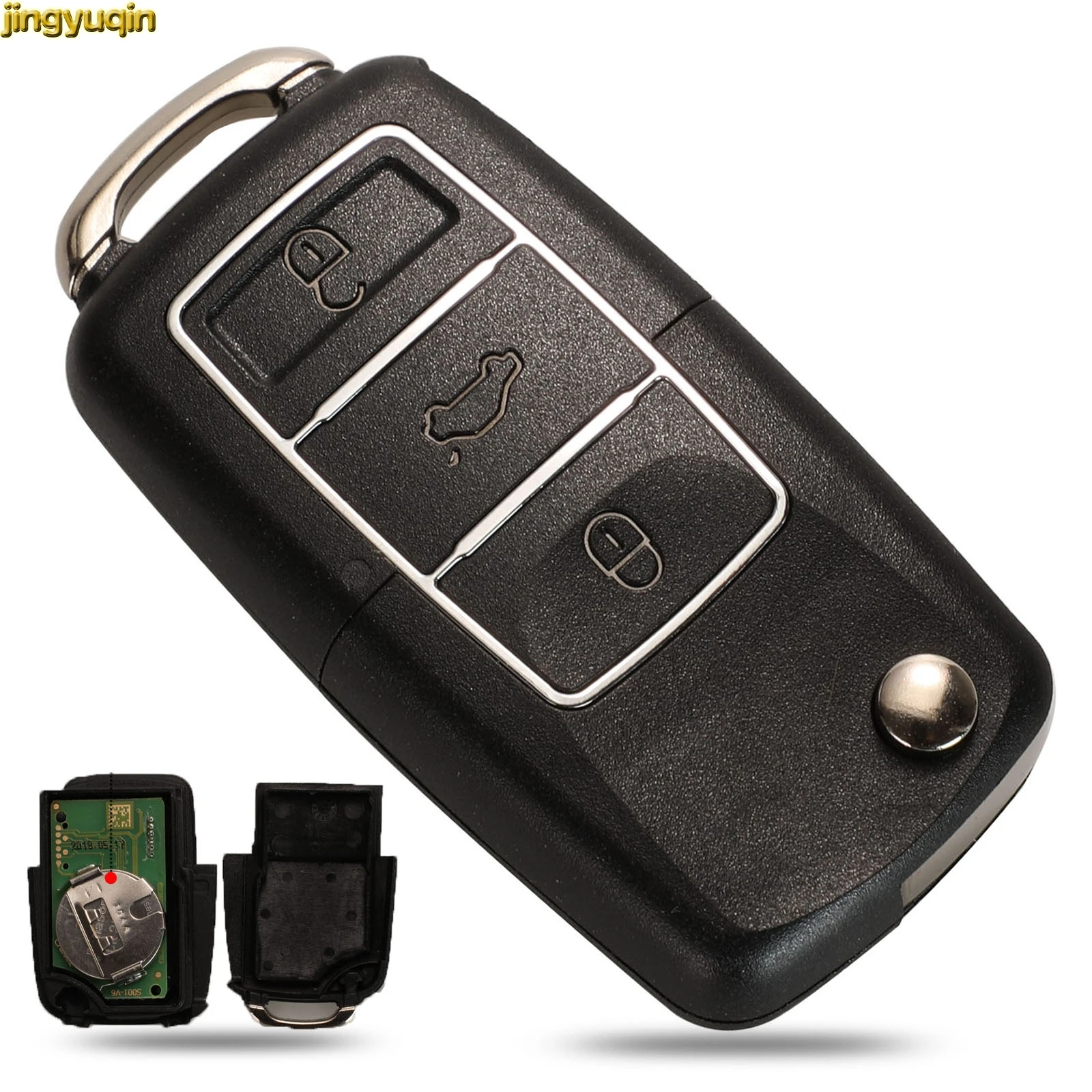 

Jingyuqin 10pcs Flip Remote Car Key Shell For VW Jetta Golf Passat B5 B6 Beetle Polo Bora Caddy MK5 Skoda 3BTN No Battery Holder