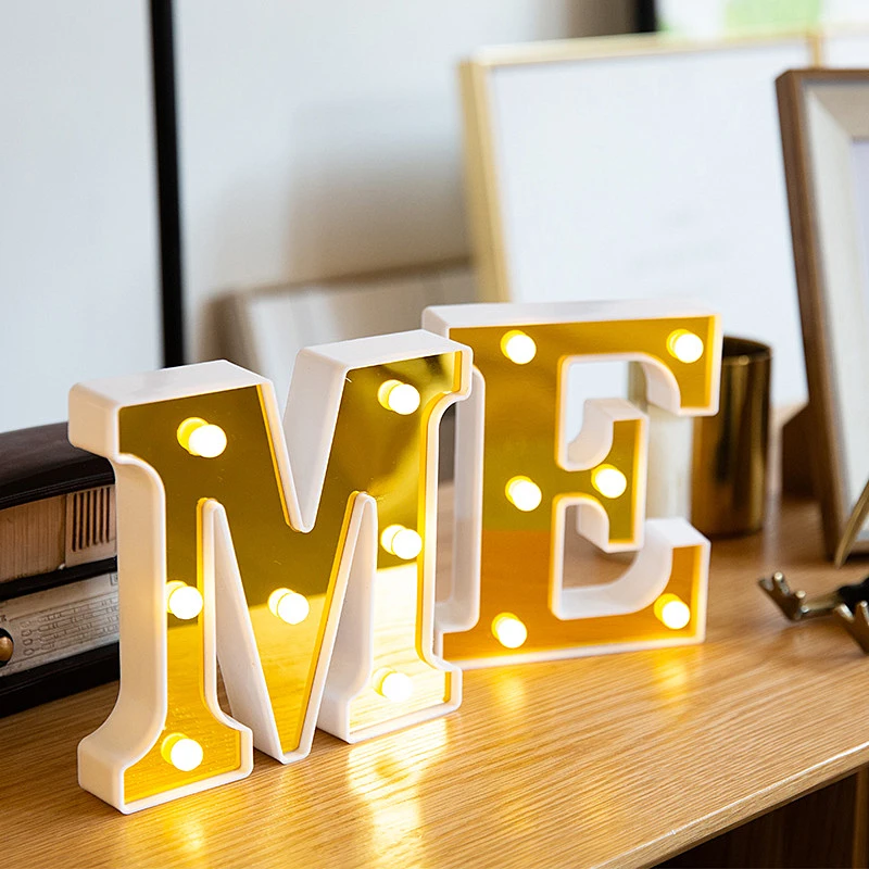 Golden Alphabet Letter LED Lights Sign Number Lamp Home Decoration Night Light For Party Bedroom Wedding Birthday Christmas | Дом и сад