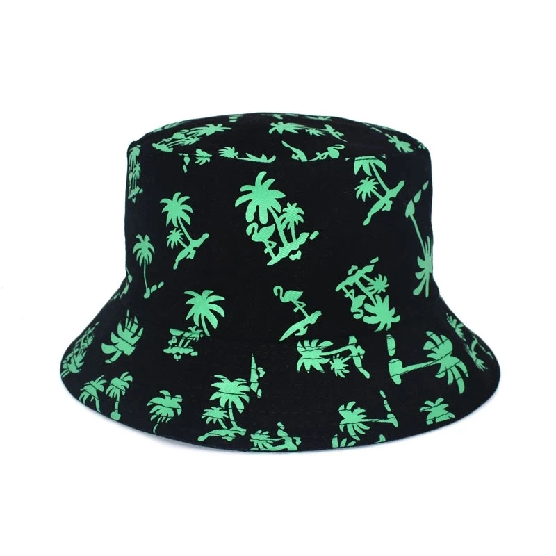 

Unisex Foldable Coconut Palm Tree Print panama Bucket Hat Men Floppy Bob Cap Fisherman Hats Women Hip Hop Caps Sun Protection