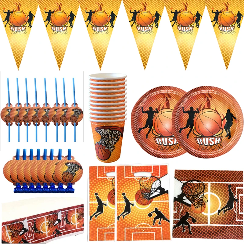

83pcs/lot Basketball Theme Napkins Banner Birthday Party Plates Cups Tablecloth Decorate Straws Kids Favors Gifts Bags Blowouts