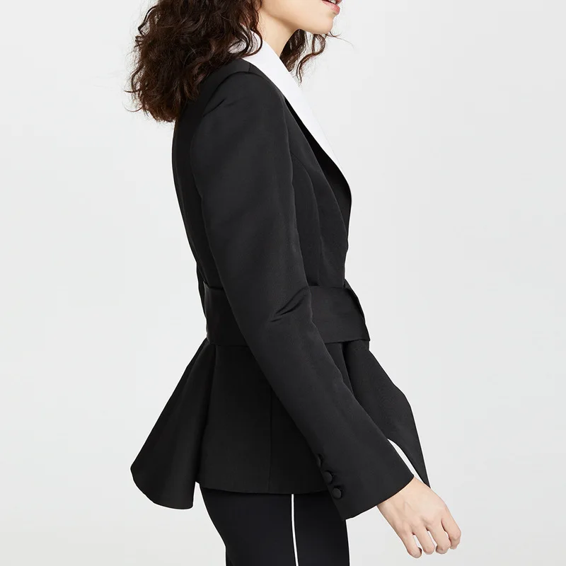 

2020 New Fashion Women's Blazers Sashes Jackets Notched Outerwear Elegant Ruffles Runway Designer High Quality Ladies Coat Tops