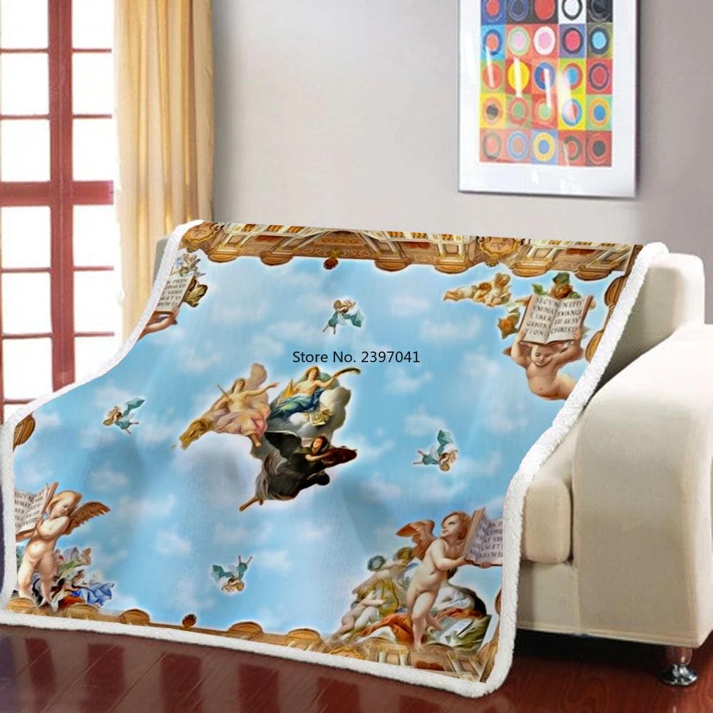 

Angel Oil Painting Sherpa Blanket Ancient Art Fashion Weighted Blanket Picnic Throw Blanket For Kids Blanket Square Blanket
