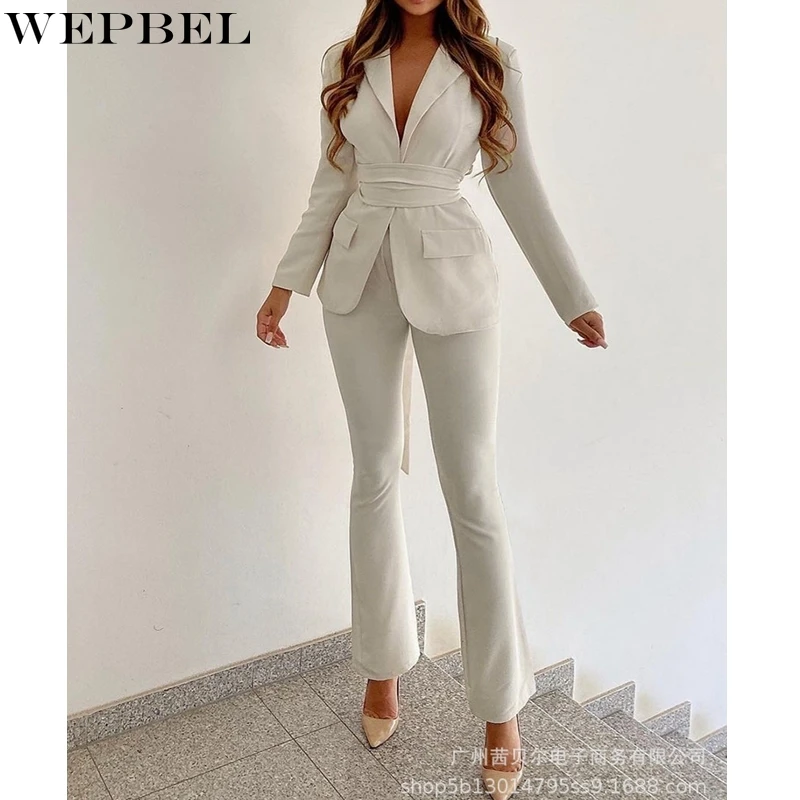 

WEPBEL Blazers Jacket Women's Casual Lace Up Slim Fit Coat Summer Fashion Long Sleeve V-neck Solid Color Blazers Jacket