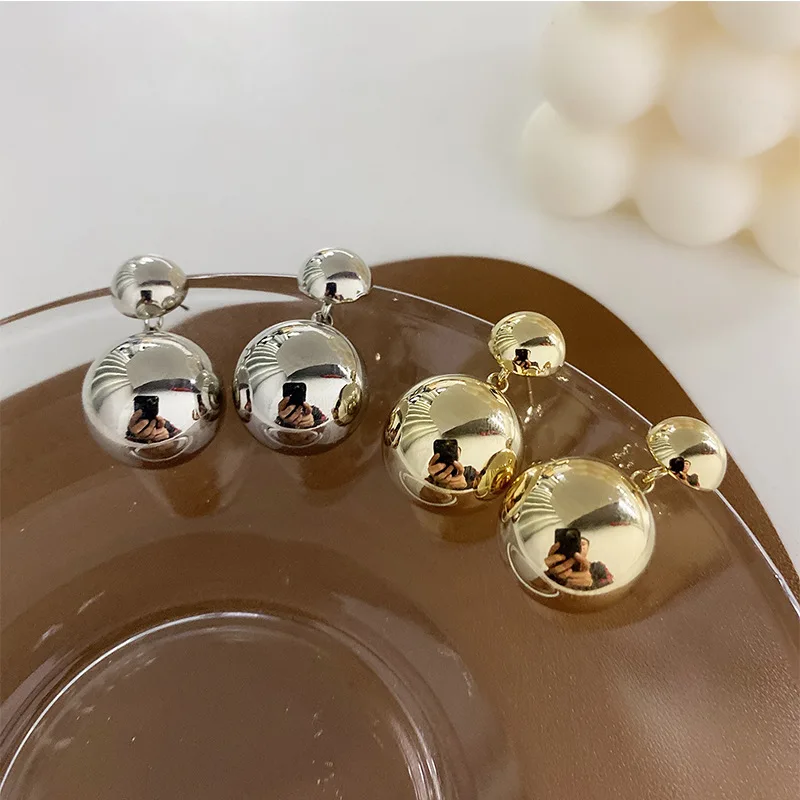 

Geometric Big Ball Silver Color Earrings For Women Exaggerated Personality Design Pierced Stud Earring Ladies Ear Gift