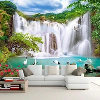 custom mural wallpaper 3d blue sky and white clouds landscape waterfall wall painting living room study background wall frescoes