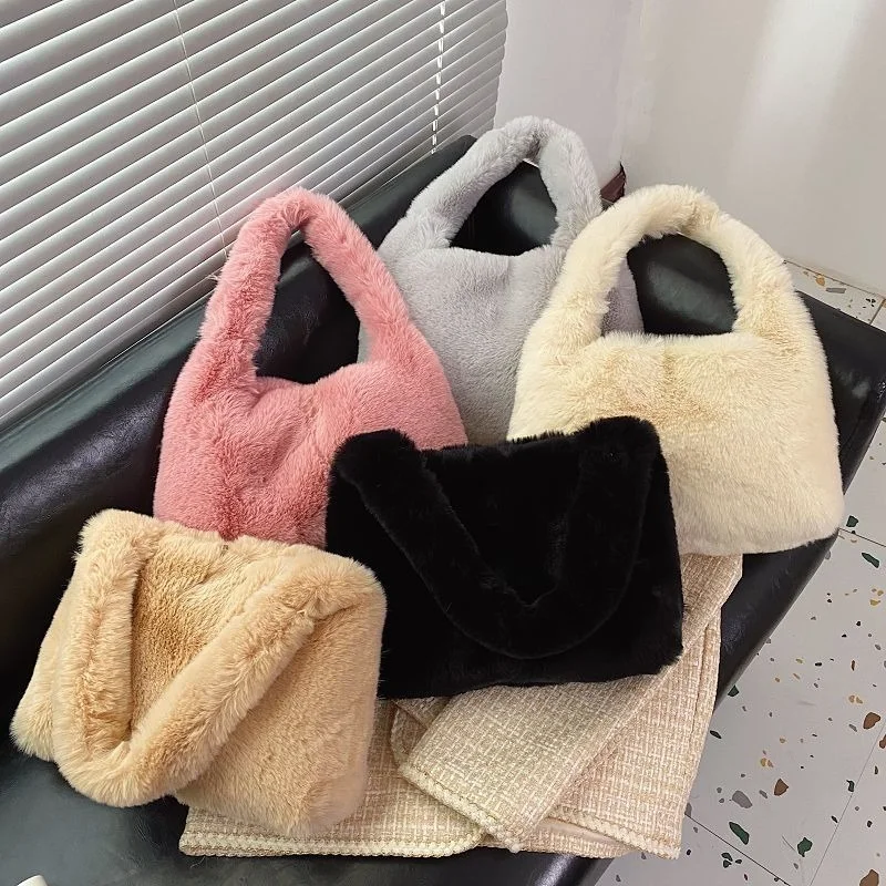 Зимняя пушистая мягкая плюшевая женская сумка на плечо повседневные однотонные