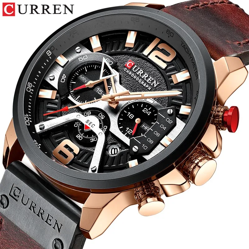 

CURREN Men Watches Luxury Leather Sport Watch Men Fashion Chronograph Quartz Wristwatch Man Hour Waterproof relojes para hombre