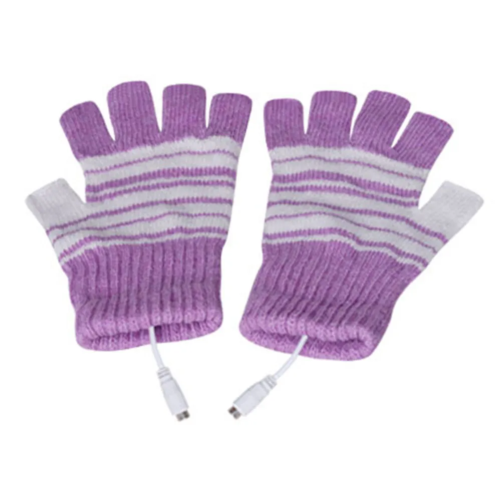 Purple 5 В USB вязаные нагревательные перчатки с питанием от батареи для перчатки с подогревом охотничьи зимние перчатки мотоциклетные теплые перчатки - Цвет: Purple