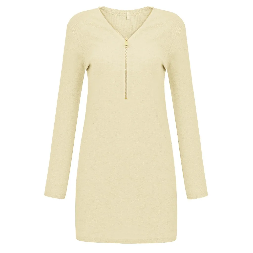 JAYCOSIN женское однотонное платье с v образным вырезом на молнии облегающее