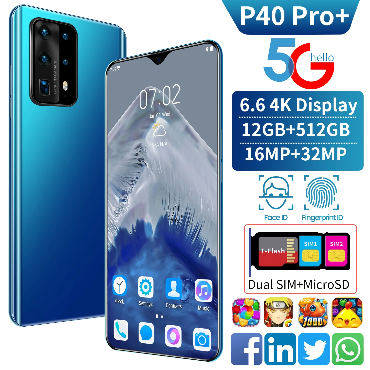 

(World premiere) huawei P40 Pro+ smartphone 12GB+512GB large memory 7.0-inch screen Huawei phone face unlock 5G three-card phone