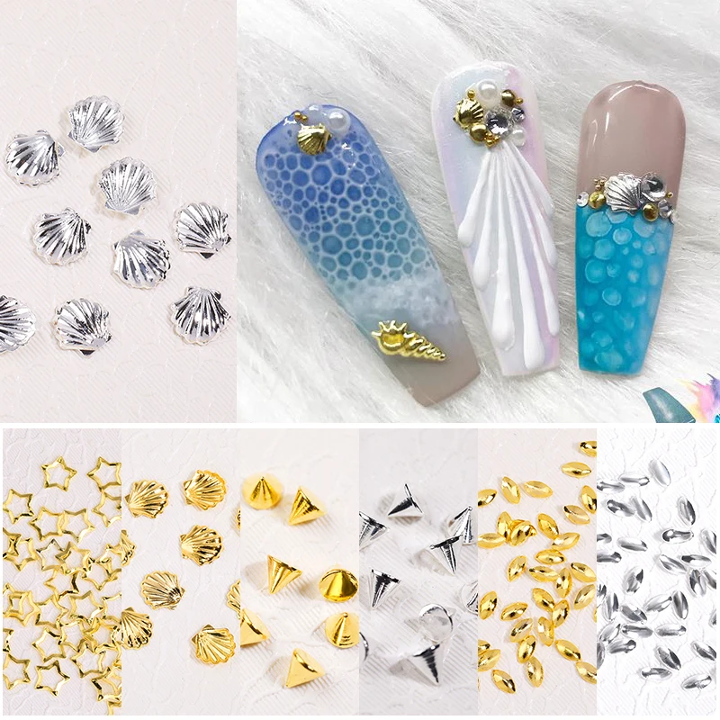 1 сумка золотистые/серебристые заклепки украшение для ногтей пустая звезда