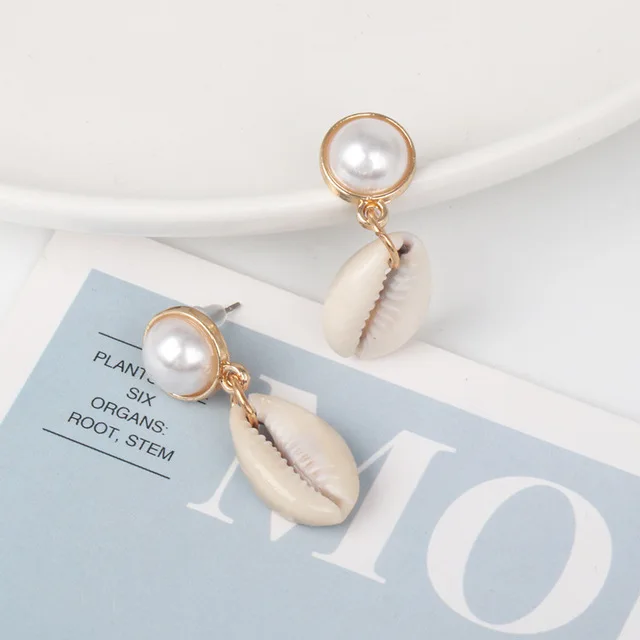JUJIA, модные женские простые жемчужные висячие серьги, летние, Boho ювелирные изделия, ручная работа, натуральные морские раковины, серьги для девочек - Окраска металла: 52313