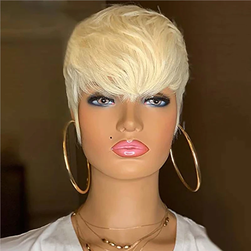 HAIRJOY Woman Synthetic Hair Short Straight Blonde Pixie  Haircut  Wig