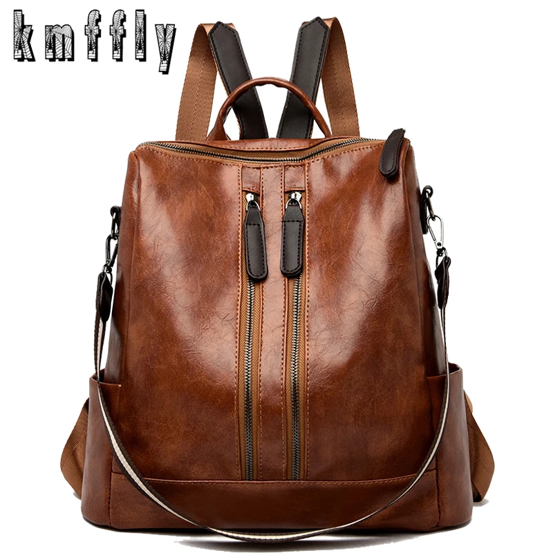 Винтажные кожаные рюкзаки Женский вместительный дорожный рюкзак модные