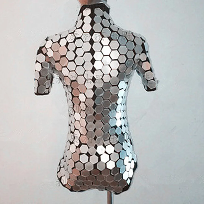 Mirror Stage Costume Silver Sequins Short Sleeve Bodysuit Women Space Dance Sexy Bar DJ Singer Leading Team Outfit | Тематическая