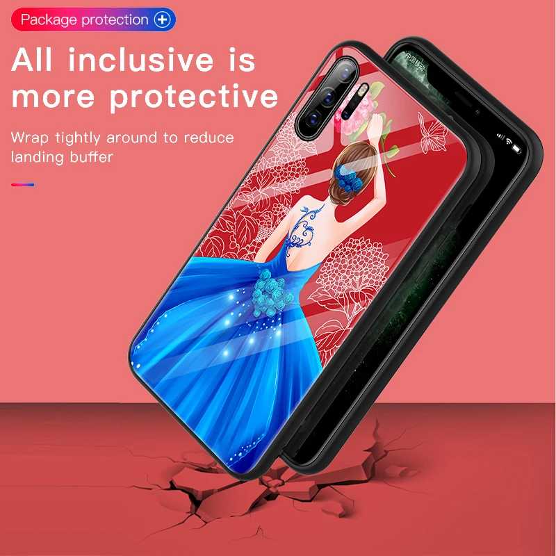 

Luxury Cute Flower Butterfly Girls Glass Phone Case For Huawei P40 P30 P20 Mate 30 20 10 Pro Lite Honor 20 9 Soft Silicone Cover