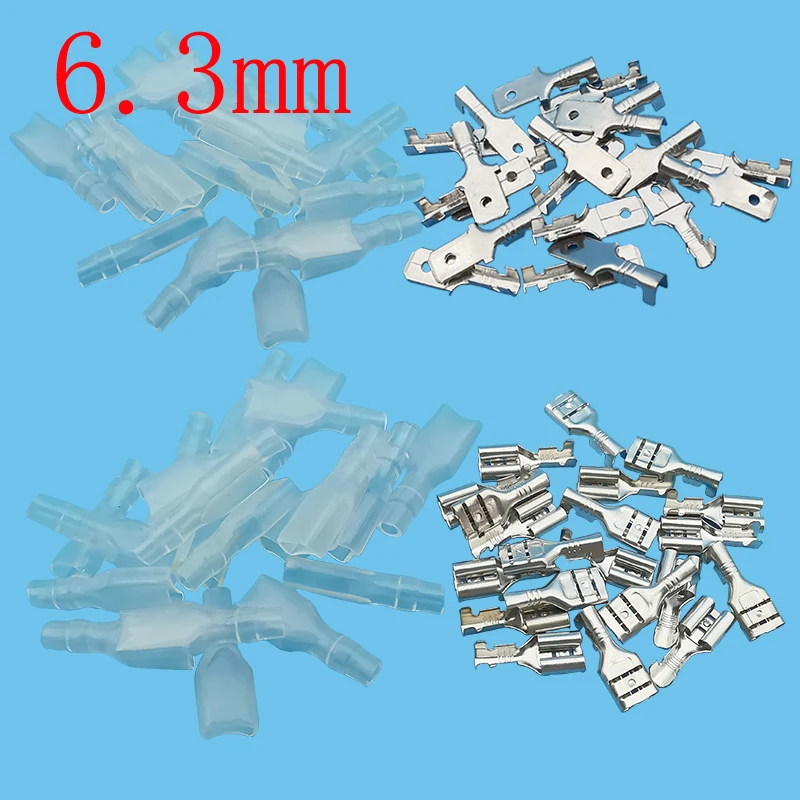 

20Set Spade Crimp Terminals Connector 6.3mm Male Female Wire Electrical Crimp Terminal Block with Insulating Sleeve