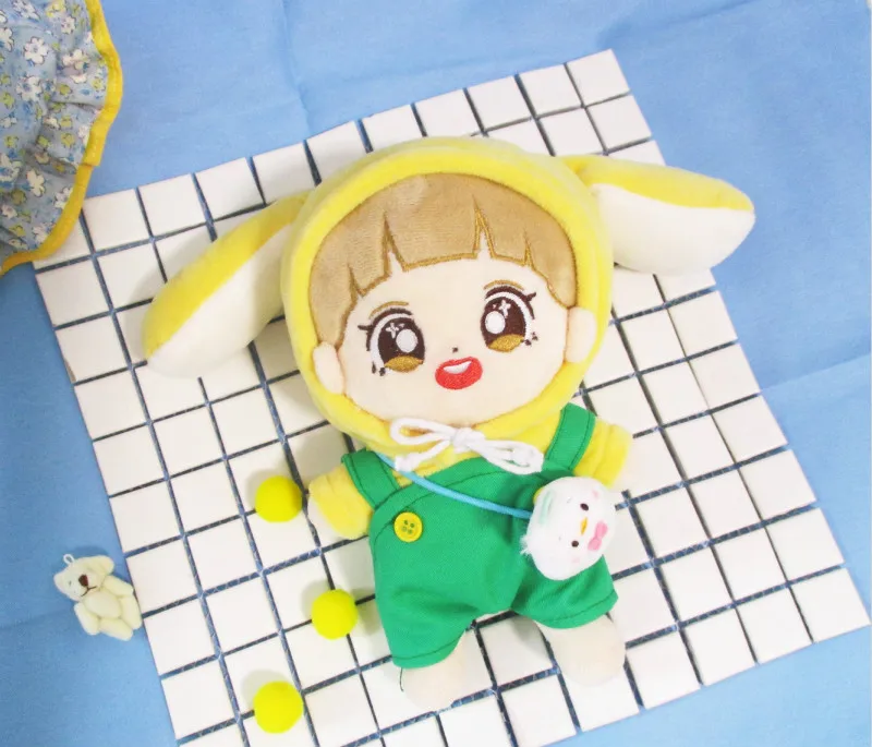 

[MYKPOP]KPOP Doll's Clothes and Accessories: Bunny Hooded Sweatshirt + overalls 2pcs Set for 20cm &15cm dolls SA19102911
