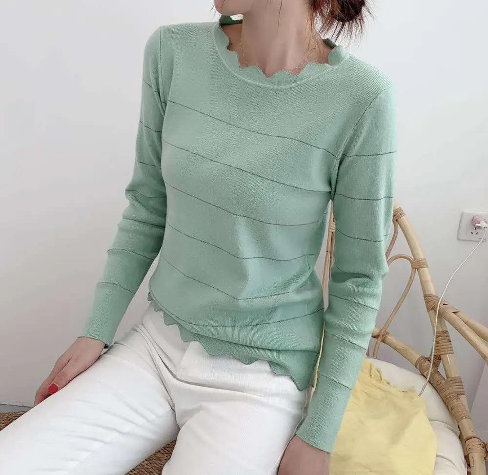 

Ruffled Collar Women's Sweater Chic Female Jumper 2020 NEW Arrival Woman Pullovers Top Strechable Ladies Knitwear