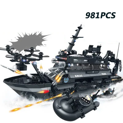 Compatible legoing SWAT special force city police helicopter truck car boat vehicles policeman figures building blocks toys | Игрушки и